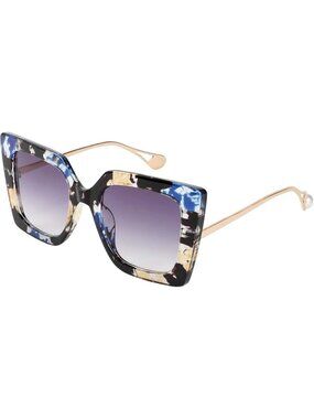 Women's Trendy Square Shades Pearl Inlay Cat Eye UV400 Protection Marble Pattern